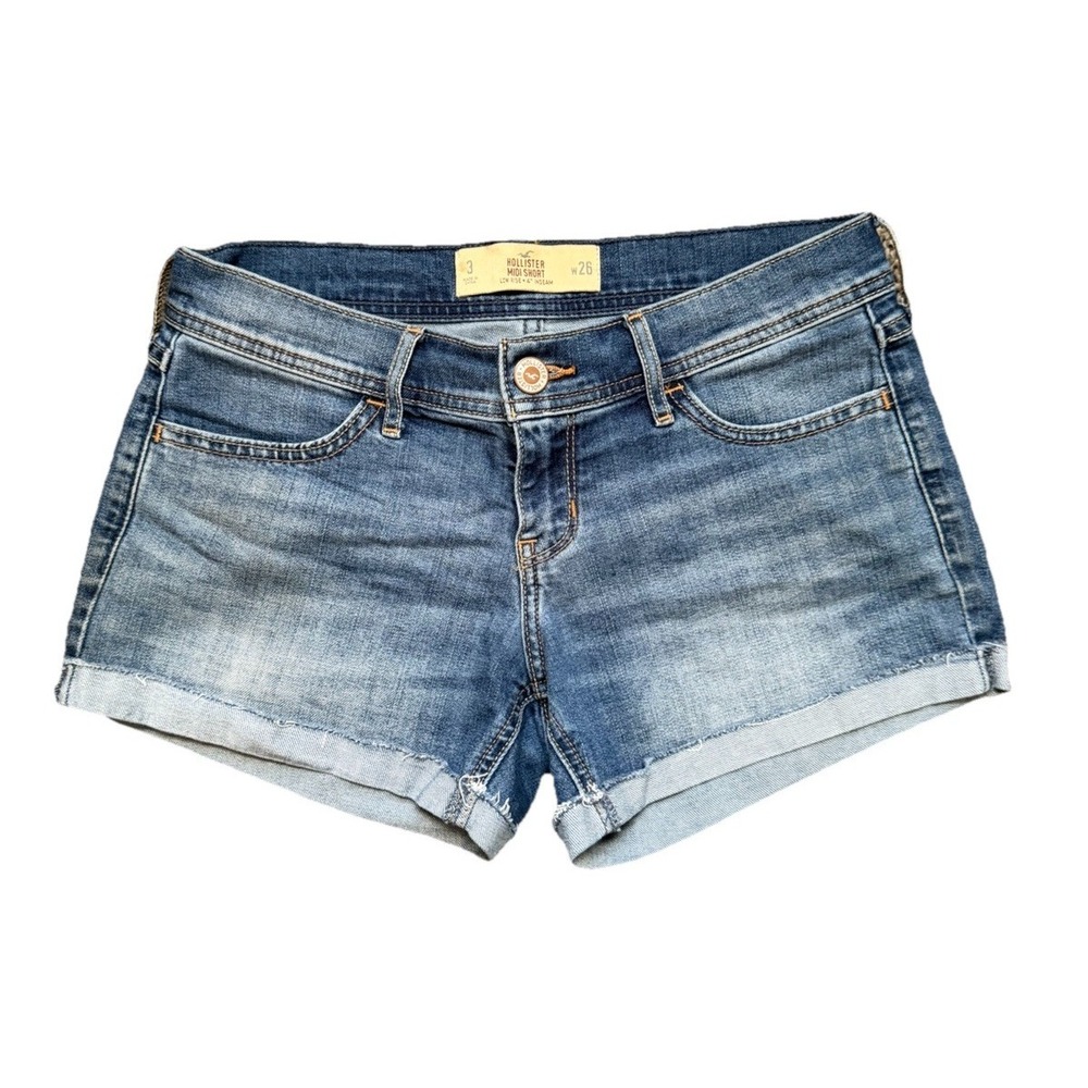 Hollister Y2K Women's Low Rise Medium Wash Midi Denim Shorts Stretch Size 3